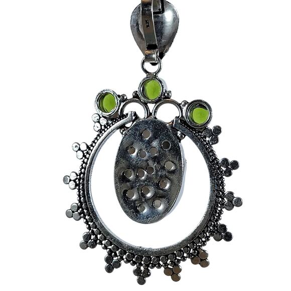 Handmade Silver Pendant – Dendritic Opal & Peridot + 20" Silver Snake Chain - Picture 2 of 10